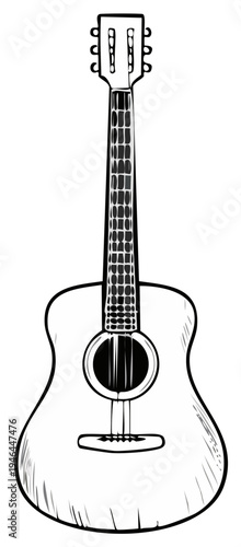 Acoustic Guitar Sketch Drawing, Stringed Musical Instrument Illustration, Musicality, Tuner Head, Fretboard