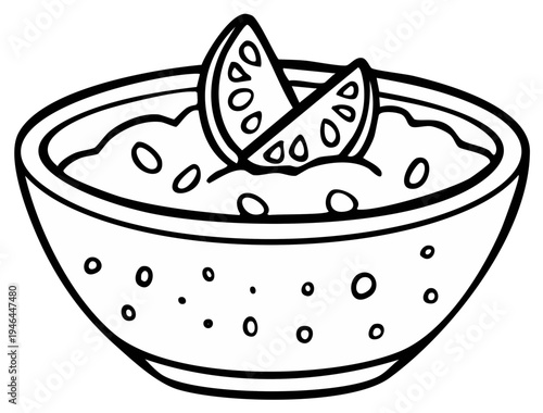 Bowl of dip with tomato slices vector illustration
