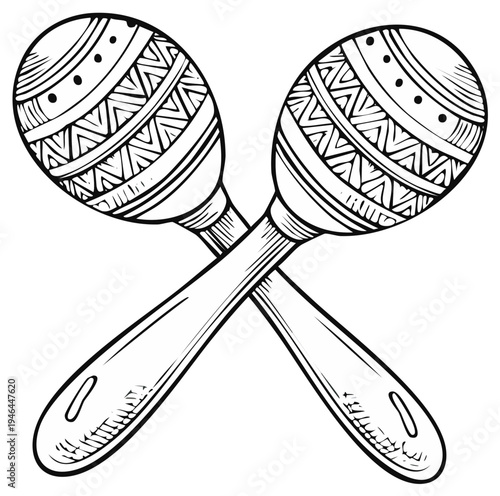 Hand-drawn Maracas Illustration Musical Instrument, Rhythm, Cross shape, Engraving vector art