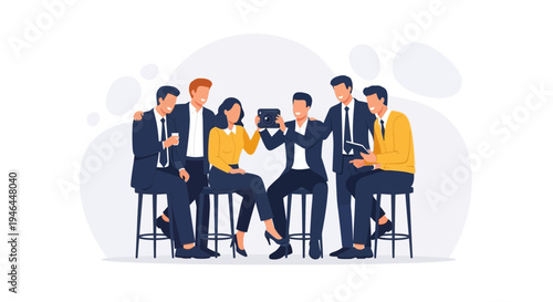 Diverse business team taking a selfie together, celebrating success, team building, office fun