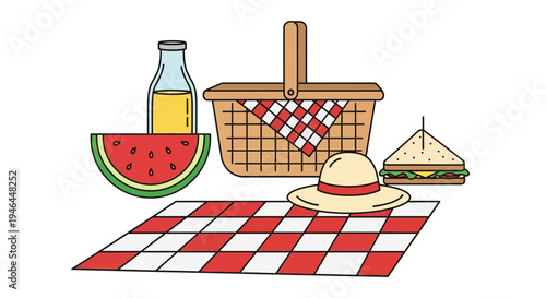Vector picnic set with food and basket