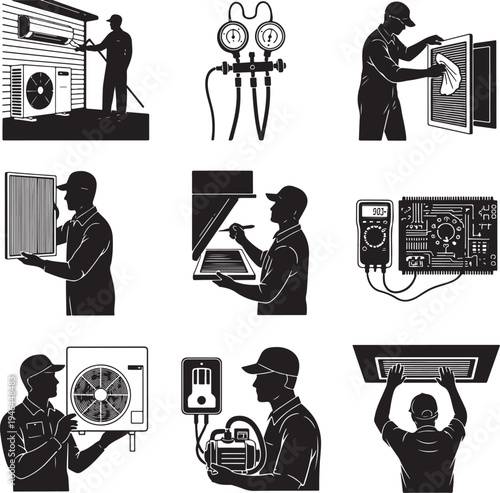 Set of 9 air conditioning service icons vector