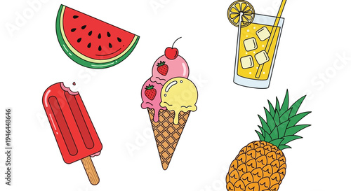 Set of 5 summer food icons vector