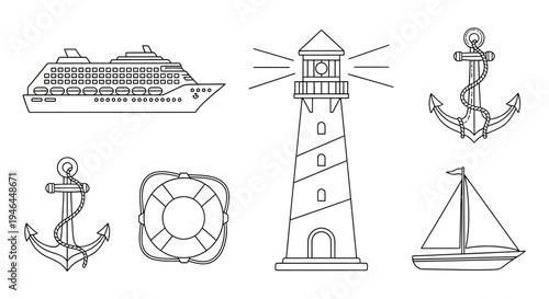 Set of 6 nautical icons vector