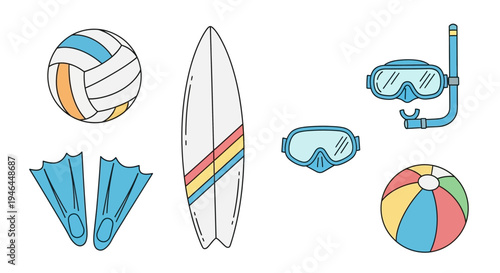 Set of 6 beach summer icons vector