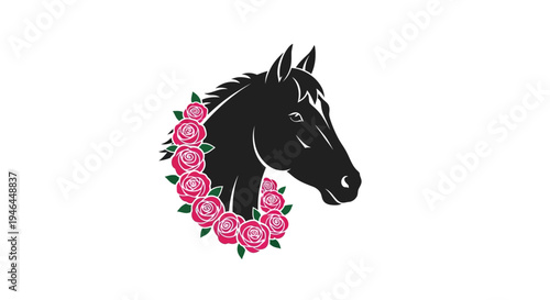 Black Horse Head with Pink Roses.