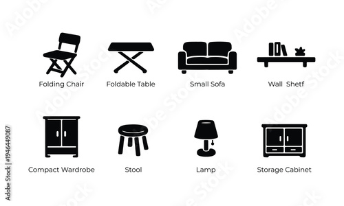 Household Furniture Storage Icons Line Drawing Vector