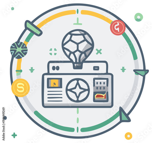 Illustration of a concept about a mechanism with a floating soccer ball