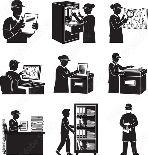 Set of 9 office worker icons vector