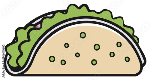Cartoon Taco Illustration with Lettuce Filling and Polka Dot Tortilla