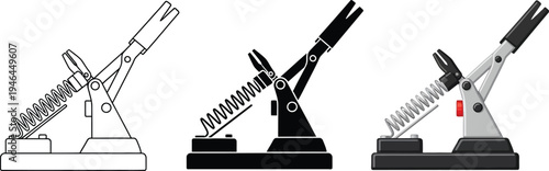 Versatile soldering iron stand collection presented in outline solid and full-color vector styles suitable for DIY electronics workshop and repair graphics