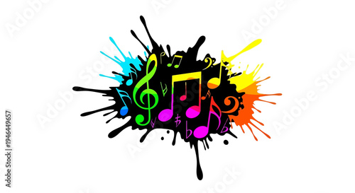 Colorful music notes and symbols.