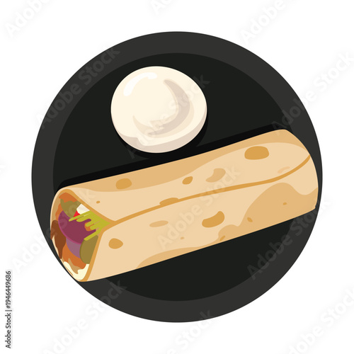 Shawarma in plate Top View, Middle Eastern Food Vector Illustration