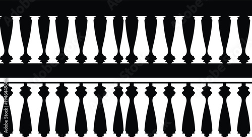 Black and white optical illusion vector featuring baluster shapes in figure-ground design for perception, psychology, visual trick, and abstract artwork illustration