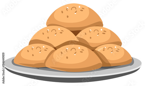 Stacked Bread Rolls on Plate Appetizing Baked Pastries Grouped Presentation Delightful Food