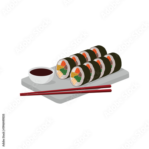 Sushi rolls on plate Vector Illustration