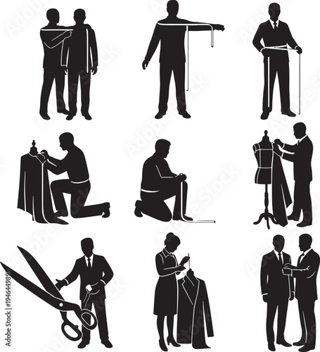 Set of 9 tailor and fashion design icons vector