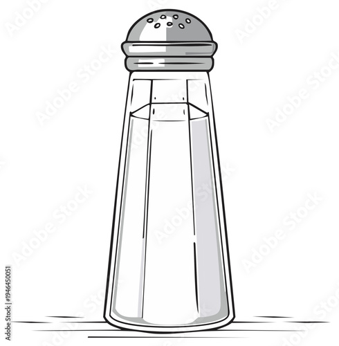 Salt shaker illustration with shadow and outline isolated on white.