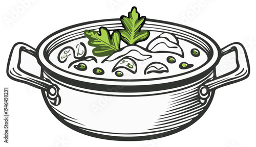 Hearty Stew in a Pot with Parsley Garnish Delicious Comfort Food Illustration