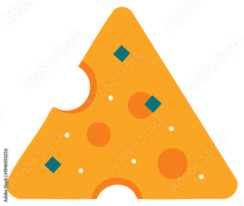 Stylized cheese slice illustration with holes and graphic shapes