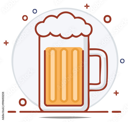 Frothy Mug of Beer Illustration with Fresh Foam in a Glass on Light Background