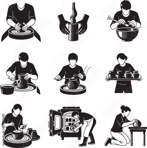 Set of 9 pottery making icons vector