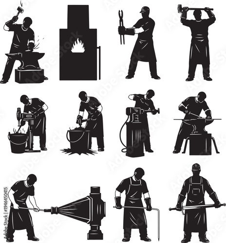 Set of 10 blacksmith vector icons