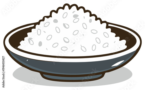 Illustration of a bowl overflowing with white rice grain for menu or cookbook use