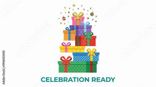 Colorful presents stacked with ribbons and bows.