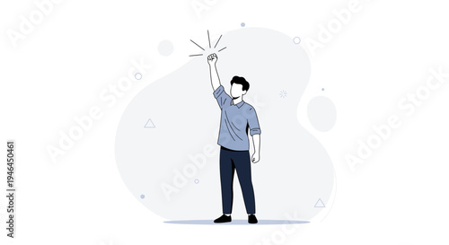Man raising fist in air, symbol of victory, success, power, and motivation