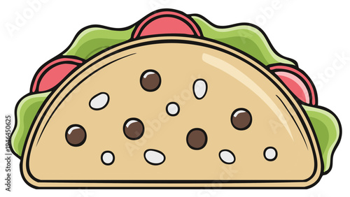 Cartoon Taco with Lettuce Tomatoes and Filling Illustration