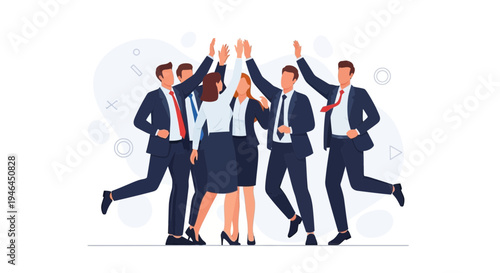 Diverse Business Team Celebrating Success High Five Gesture