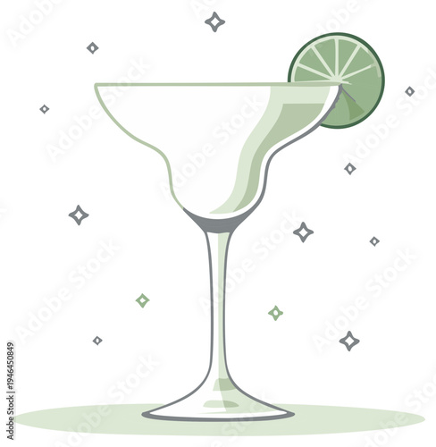 Empty Margarita glass adorned with a slice of lime illustration for menu design and beverage advertising