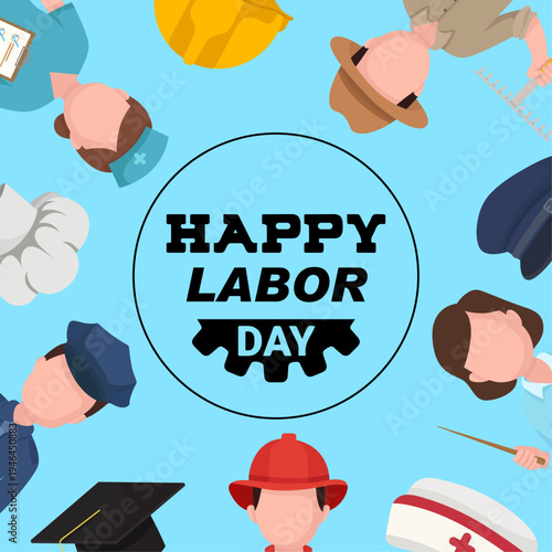 Labor Day greeting banner with flat Diverse professional characters looking into the center