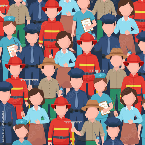Group of diverse professionals and essential workers for Labor Day concept doctor, firefighter and police officer