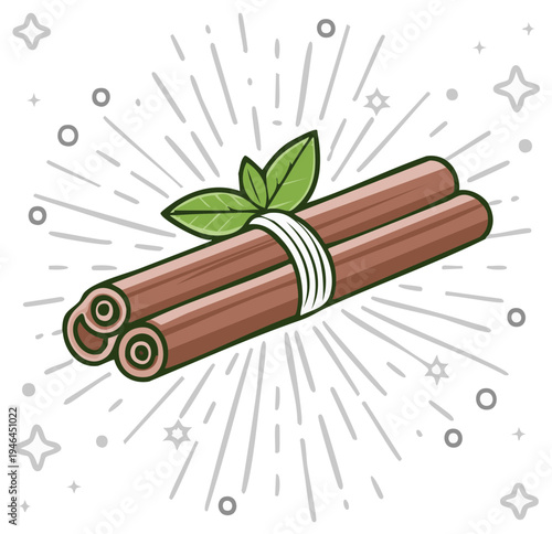 Cartoon Cinnamon Sticks with Mint and Sunburst