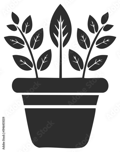 Stylized illustration of potted plant with leaves in a simple, minimalist style ideal for graphic design projects and creative applications