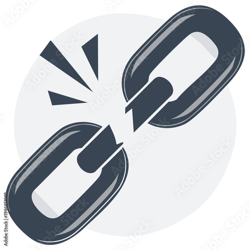 Broken Chain Link Symbolizing Disconnection and Failure Isolated on White