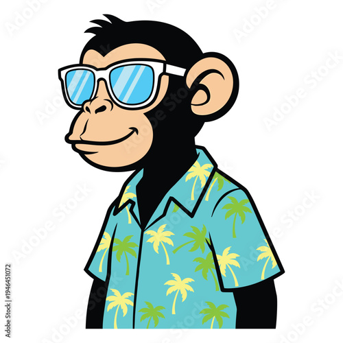 A cartoon monkey wearing sunglasses and a Hawaiian shirt