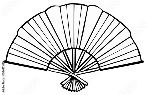 Elegant open folding fan with thin delicate ribs creating a semicircular shape