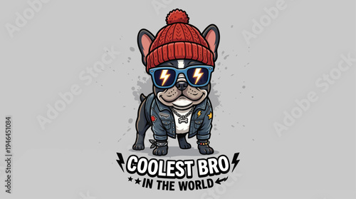 Cool French Bulldog Wearing Beanie and Sunglasses – Coolest Bro in the World Street Style Dog Illustration
