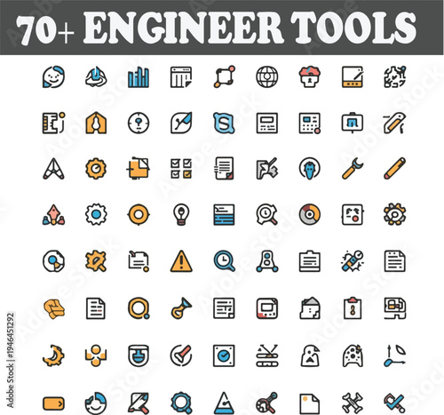 Engineer Tools Line Icons Set, Construction and Mechanical Equipment Vector Icon Pack