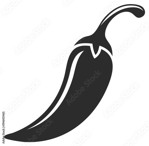 Stylized Chili Pepper Illustration, Black and White Graphic Vegetable, Food Ingredient