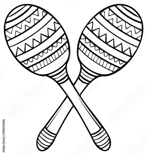Maracas Illustration Two Rhythmic Musical Instrument Cartoon Line Art