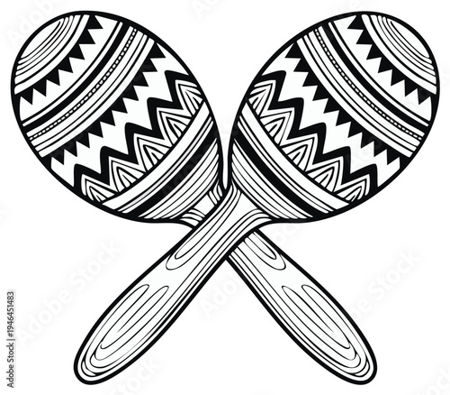 Decorative Black and White Maracas Crossed for Musical Performance and Celebration