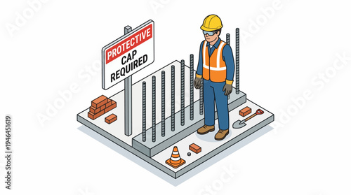 Construction worker with safety gear.