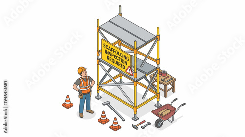 construction worker with scaffolding equipment.
