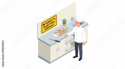 a chef prepares food in kitchen.