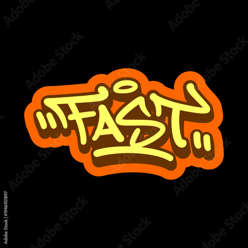 Fast Word Illustration in Bold Orange Graffiti Tag Style for Basketball Speed and Urban Sportswear Design.