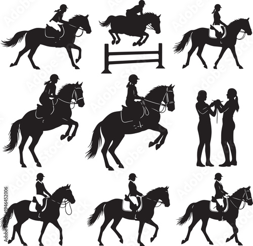 Set of 10 equestrian silhouettes vector